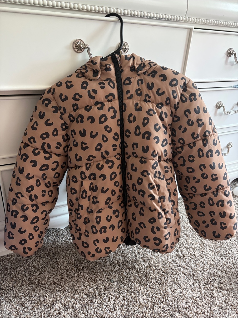 H&M Kids Leopard-Print Puffer Jacket - Tan & Black
